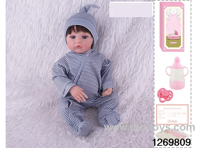 48CM Doll（Soft Rubber High-Fidelity(Hand-painted Hair, High-Quality Painting) Bottle, Magnetic Sippy Cup, Diapers, Birth card