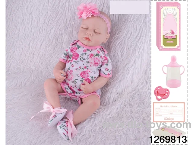48CM Doll（Soft Rubber High-Fidelity(Hand-painted Hair, High-Quality Painting) Bottle, Magnetic Sippy Cup, Diapers, Birth card