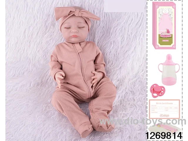 48CM Doll（Soft Rubber High-Fidelity(Hand-painted Hair, High-Quality Painting) Bottle, Magnetic Sippy Cup, Diapers, Birth card