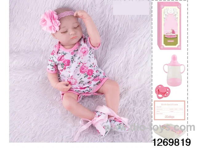 48CM Doll（Soft Rubber High-Fidelity(Hand-painted Hair, High-Quality Painting) Bottle, Magnetic Sippy Cup, Diapers, Birth card
