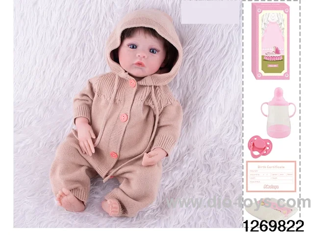 48CM Doll（Soft Rubber High-Fidelity(Hand-painted Hair, High-Quality Painting) Bottle, Magnetic Sippy Cup, Diapers, Birth card