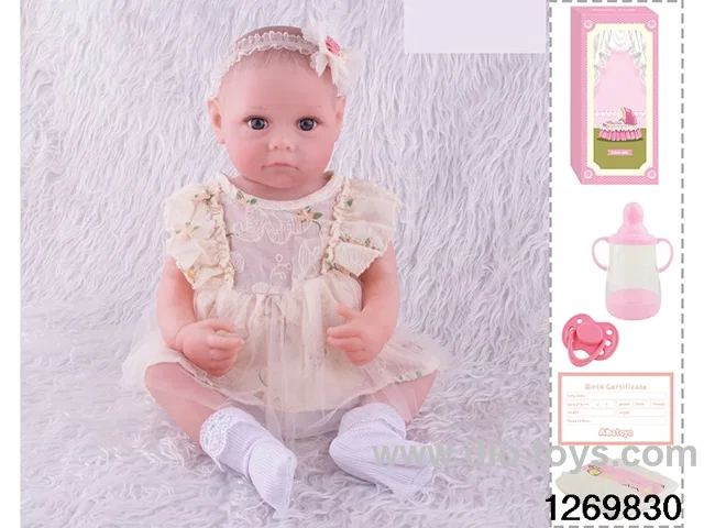 48CM Doll（Soft Rubber High-Fidelity(Hand-painted Hair, High-Quality Painting) Bottle, Magnetic Sippy Cup, Diapers, Birth card