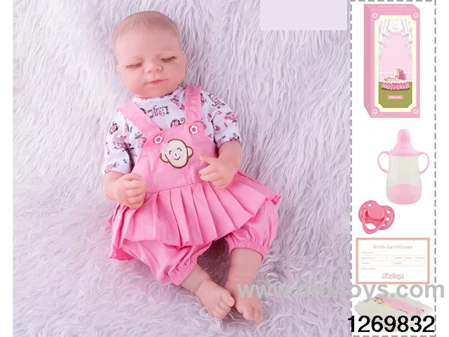48CM Doll（Soft Rubber High-Fidelity(Hand-painted Hair, High-Quality Painting) Bottle, Magnetic Sippy Cup, Diapers, Birth card