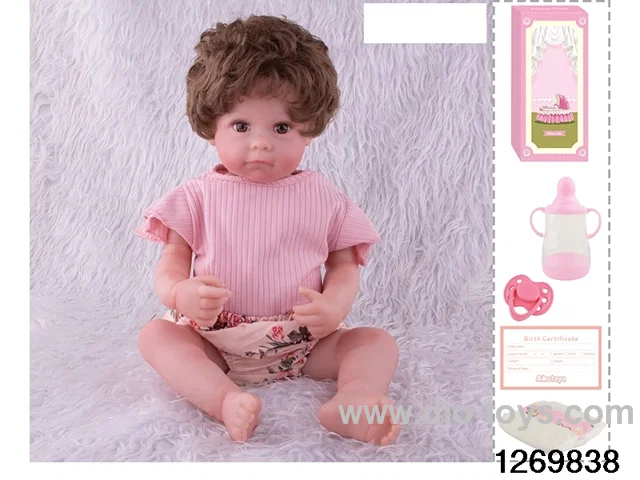 48CM Doll（Soft Rubber High-Fidelity(Hand-painted Hair, High-Quality Painting) Bottle, Magnetic Sippy Cup, Diapers, Birth card