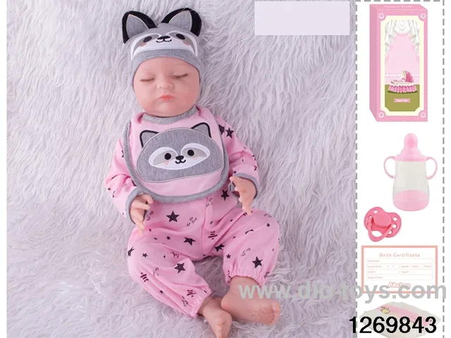 48CM Doll（Soft Rubber High-Fidelity(Hand-painted Hair, High-Quality Painting) Bottle, Magnetic Sippy Cup, Diapers, Birth card