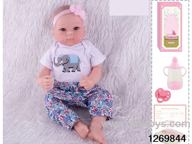 48CM Doll（Soft Rubber High-Fidelity(Hand-painted Hair, High-Quality Painting) Bottle, Magnetic Sippy Cup, Diapers, Birth card