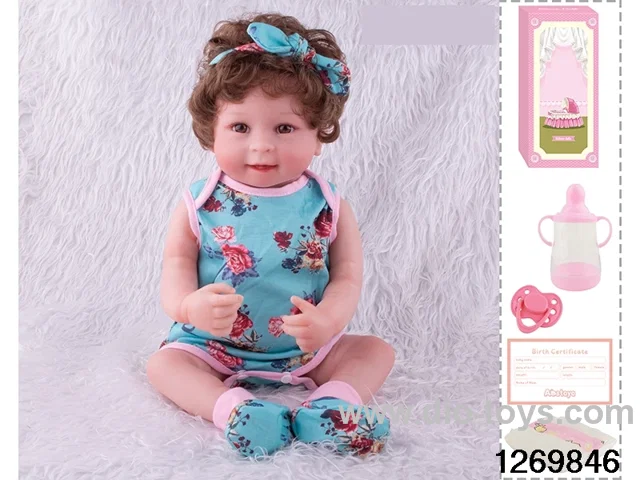 48CM Doll（Soft Rubber High-Fidelity(Hand-painted Hair, High-Quality Painting) Bottle, Magnetic Sippy Cup, Diapers, Birth card