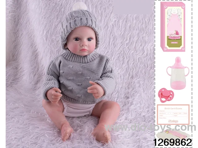 48CM Doll（Soft Rubber High-Fidelity(Hand-painted Hair, High-Quality Painting) Bottle, Magnetic Sippy Cup, Diapers, Birth card