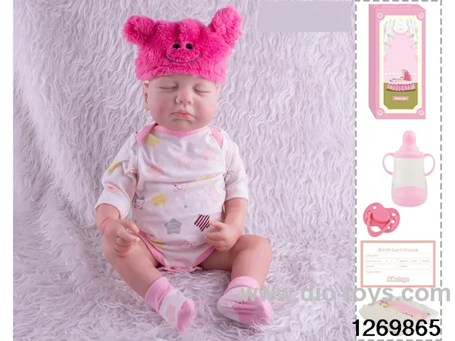 48CM Doll（Soft Rubber High-Fidelity(Hand-painted Hair, High-Quality Painting) Bottle, Magnetic Sippy Cup, Diapers, Birth card