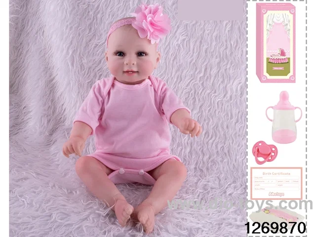48CM Doll（Soft Rubber High-Fidelity(Hand-painted Hair, High-Quality Painting) Bottle, Magnetic Sippy Cup, Diapers, Birth card