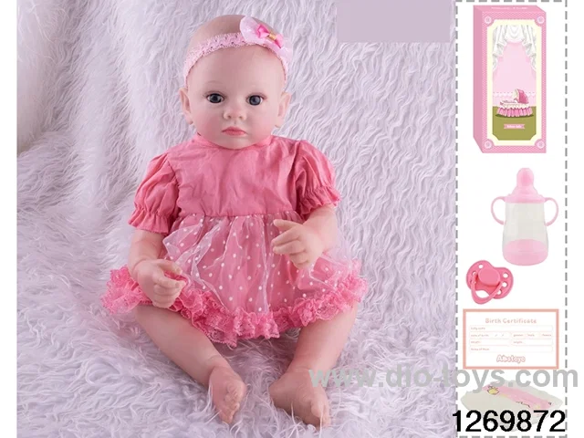 48CM Doll（Soft Rubber High-Fidelity(Hand-painted Hair, High-Quality Painting) Bottle, Magnetic Sippy Cup, Diapers, Birth card