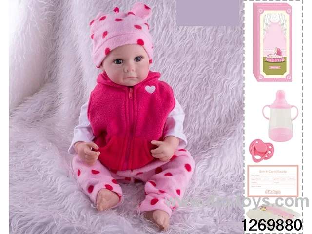 48CM Doll（Soft Rubber High-Fidelity(Hand-painted Hair, High-Quality Painting) Bottle, Magnetic Sippy Cup, Diapers, Birth card
