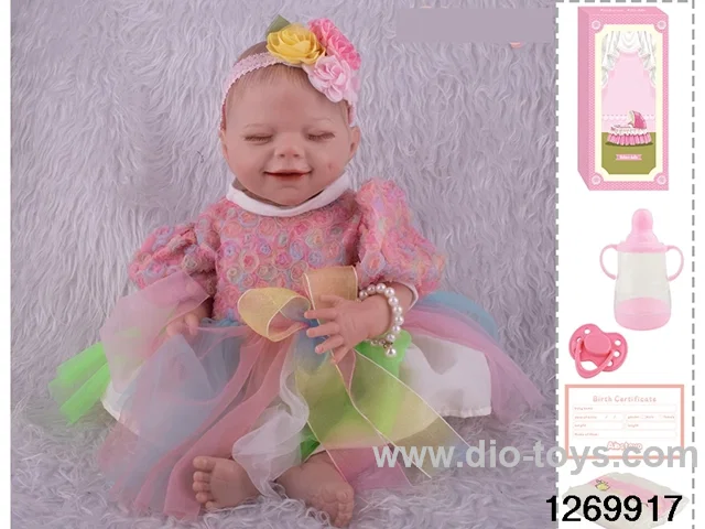 48CM Doll（Soft Rubber High-Fidelity(Hand-painted Hair, High-Quality Painting) Bottle, Magnetic Sippy Cup, Diapers, Birth card