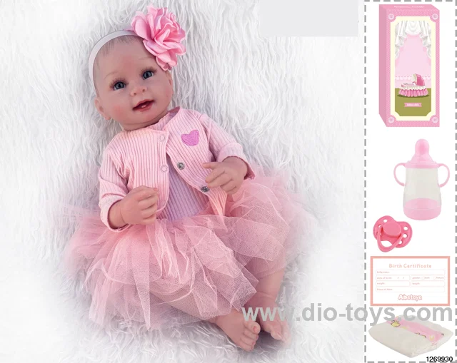 48CM Doll（Soft Rubber High-Fidelity(Hand-painted Hair, High-Quality Painting) Bottle, Magnetic Sippy Cup, Diapers, Birth card