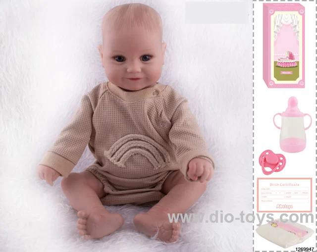 48CM Doll（Soft Rubber High-Fidelity(Hand-painted Hair, High-Quality Painting) Bottle, Magnetic Sippy Cup, Diapers, Birth card