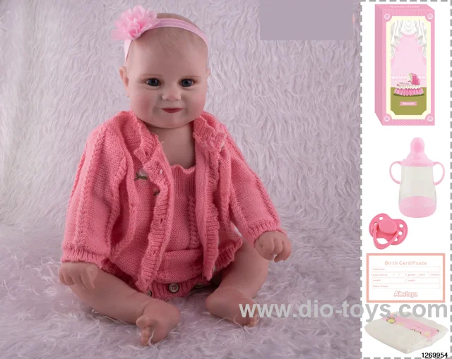 48CM Doll（Soft Rubber High-Fidelity(Hand-painted Hair, High-Quality Painting) Bottle, Magnetic Sippy Cup, Diapers, Birth card