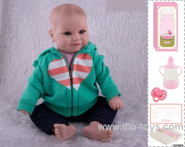 48CM Doll（Soft Rubber High-Fidelity(Hand-painted Hair, High-Quality Painting) Bottle, Magnetic Sippy Cup, Diapers, Birth card