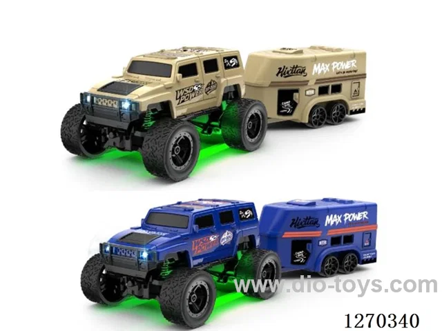 1:64 Full-Scale Desktop Drift SUV Race Car + Trailer + DIY Stickers + included battery