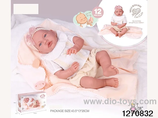 16-inch cotton body doll with power function and 12 vocal cords sleep basket