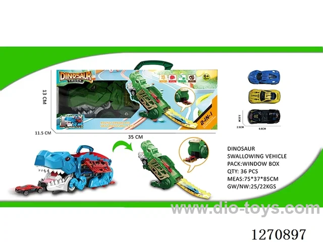 Large Dinosaur Swallowing Car with 3 Die-Cast Cars