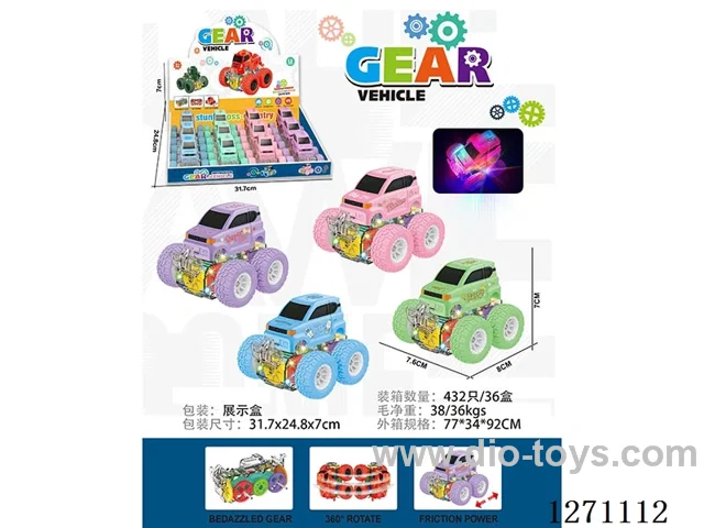 Stunt Off-Road Mini Cartoon Gear Car with light(12pcs)