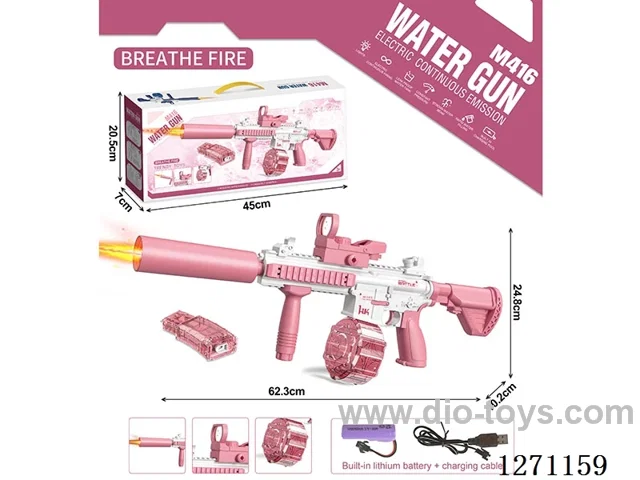 Generation 2 Flame Version Fully Automatic Continuous Fire Electric M416 Water Gun (with Lithium Battery) Drum 370ML, Magazine 120ML (Battery Included)