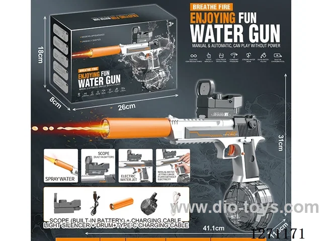Solid Color Desert Eagle Linkage Generation 2 Flame Version Electric Water Gun (Built-in Lithium Battery + Data Cable + 1 Drum + 1 Silencer) (Battery Included)