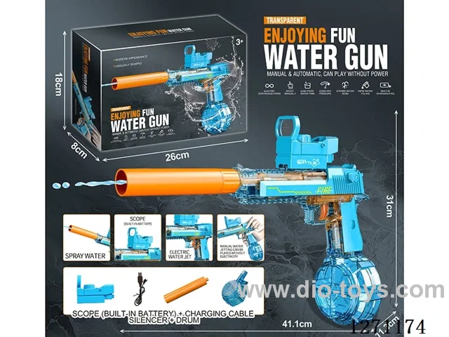 Transparent Desert Eagle Linkage Version Electric Water Gun (Built-in Lithium Battery + Data Cable + 1 Drum + 1 Silencer) (Battery Included)