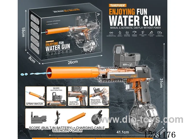 Transparent Desert Eagle Linkage Version Electric Water Gun (Built-in Lithium Battery + Data Cable + 1 Drum + 1 Silencer) (Battery Included)