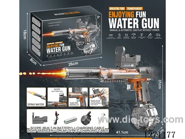 Transparent Desert Eagle Linkage Generation 2 Flame Version Electric Water Gun (Built-in Lithium Battery + Data Cable + 1 Drum + 1 Silencer) (Battery Included)