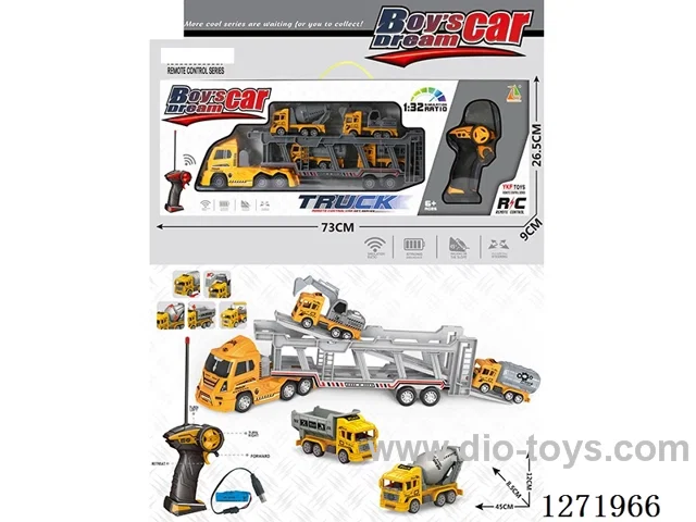RC Double-Deck Construction Trailer + 4 pull back Construction Vehicles (Battery Included)