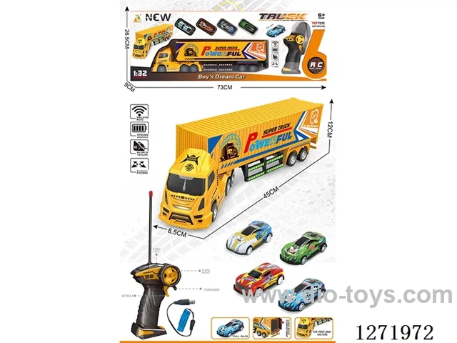 RC Large Container Trailer + 4 pull back Jinsu Sports Cars (Battery Included)