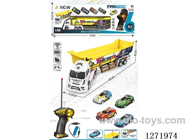 RC Large Dump Trailer + 4 pull back Jinsu Sports Cars (Battery Included)