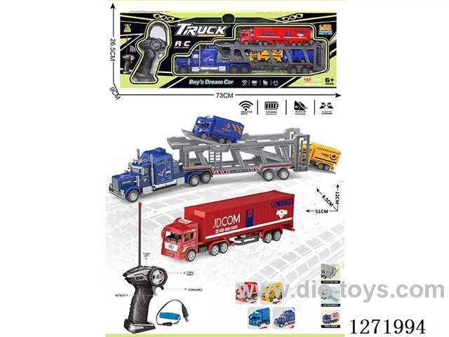 RC Double-Deck Courier Trailer + 2 Pull-Back Courier Trucks + 1 25cm Pull-Back Container Truck (Batteries Included)