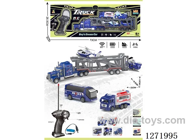 RC Double-Deck Police Trailer + 4 Pull-Back Police Cars (Batteries Included)