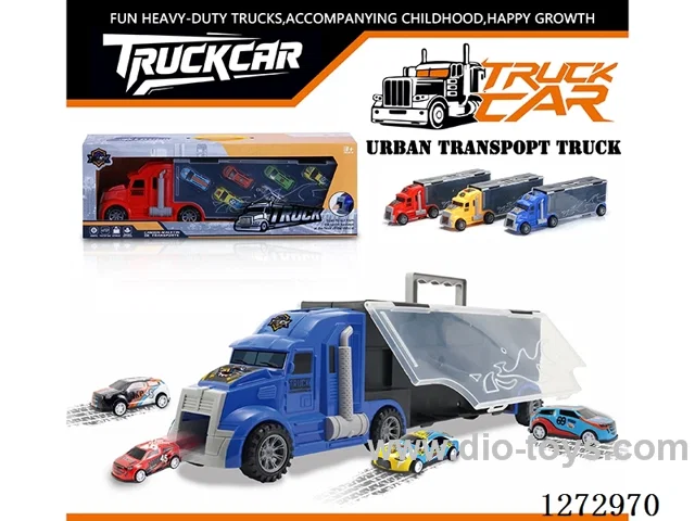 free wheel Container Truck + 6 Metal pull back Cars