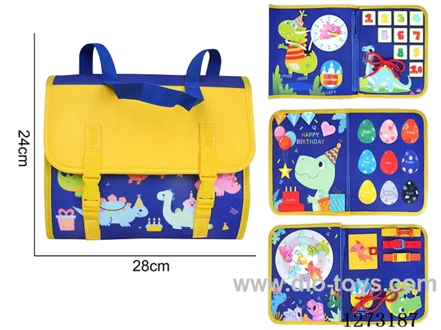 Montessori Early Learning for Kids - Felt Dinosaur Blue Backpack Quiet Book (4 pages)