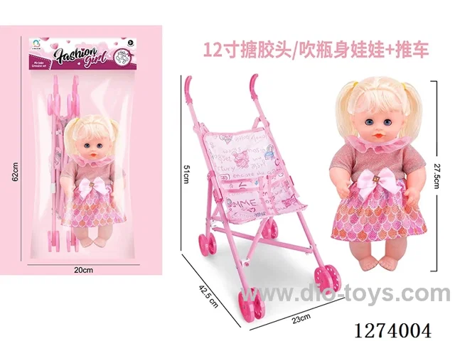 12-inch vinyl-headed doll + stroller