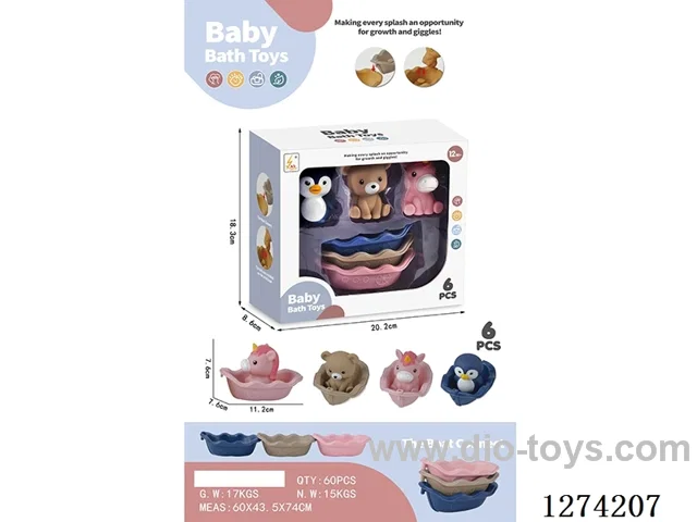 Bath Toys: 3 Bath Floating Boats + 3 Vinyl Animals