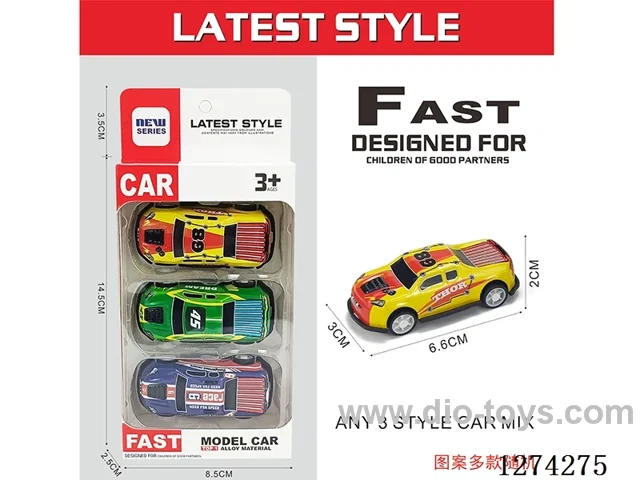 3PCS pull back tin car