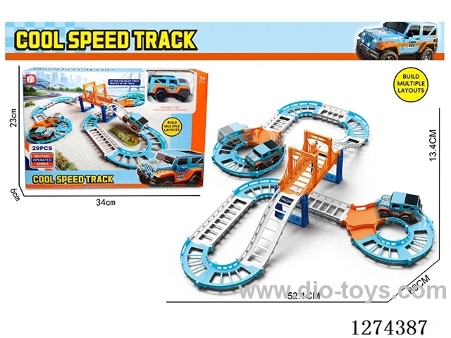 B/O track car: 1 AA battery (not included) / 29 pcs