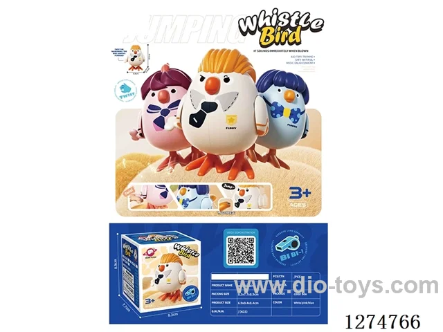 Wind-Up Bouncy Bird with Whistle - White