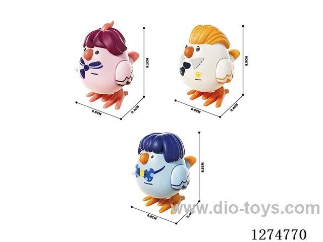 Wind-Up Bouncy Bird with Whistle - White, Pink, Blue