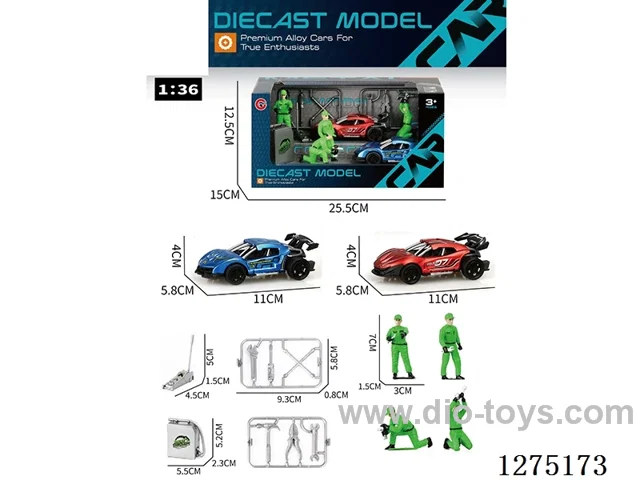 Small pull back alloy car + Mechanic + Tools