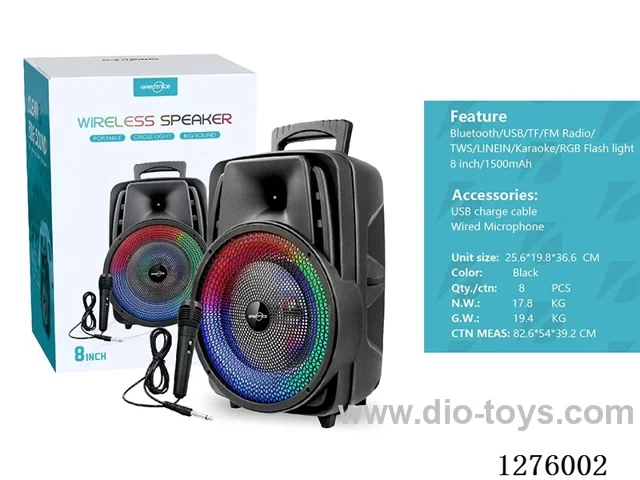 Audio - Single 8-inch speaker, charging cable, wired microphone