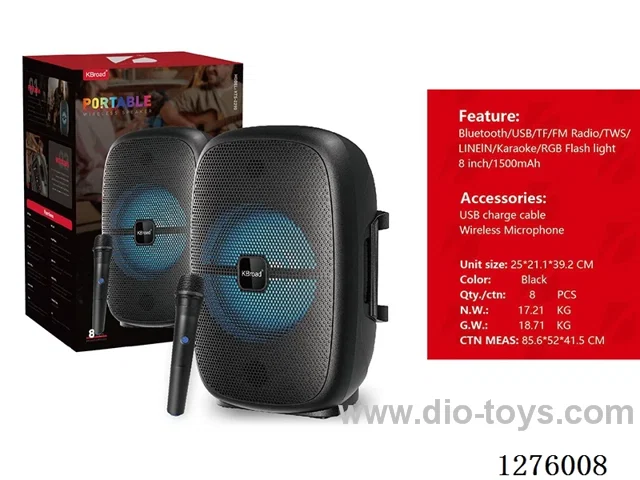 Audio - Single 8-inch Speaker, Charging Cable, Wireless Microphone
