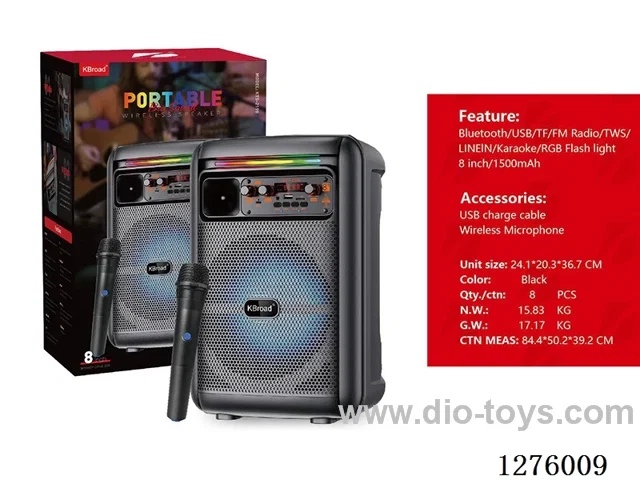 Audio - Single 8-inch Speaker, Charging Cable, Wireless Microphone