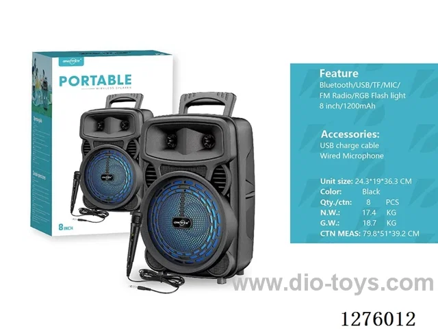 Audio - Single 8-inch speaker, charging cable, wired microphone