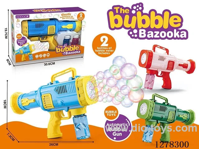 Automatic 10-Hole Bubble Blower (Assorted 3 Colors) with 2 Bottles of 50ml Bubble Solution