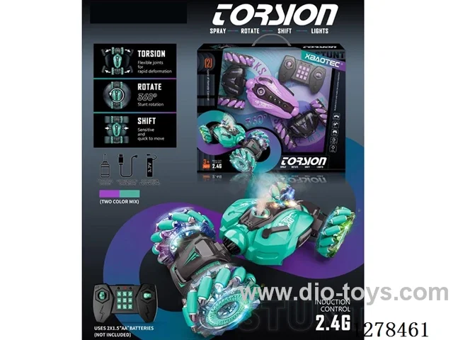 1:14 RC Twist-Transformation Stunt Car with Side-Wheel Spray, Lights, and Music (Handle Controller) included battery 2 colors